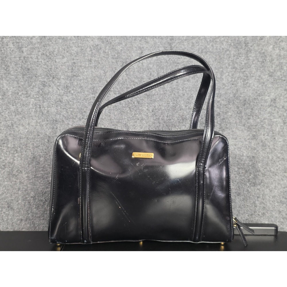 St. John Black Patent Leather Top Handle Bag Satchel Made in Italy Designer Work